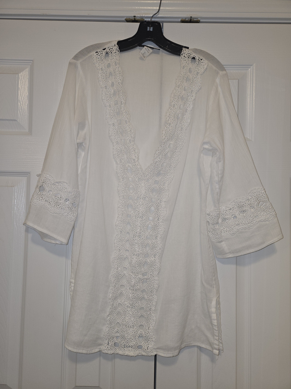 La Blanca White Lace-Trim V-Neck Tunic